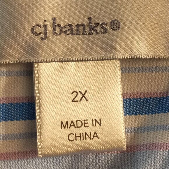 CJ Banks Quarter Sleeve Womens 2X Striped Button Down Jacket Cottagecore - Picture 2 of 7